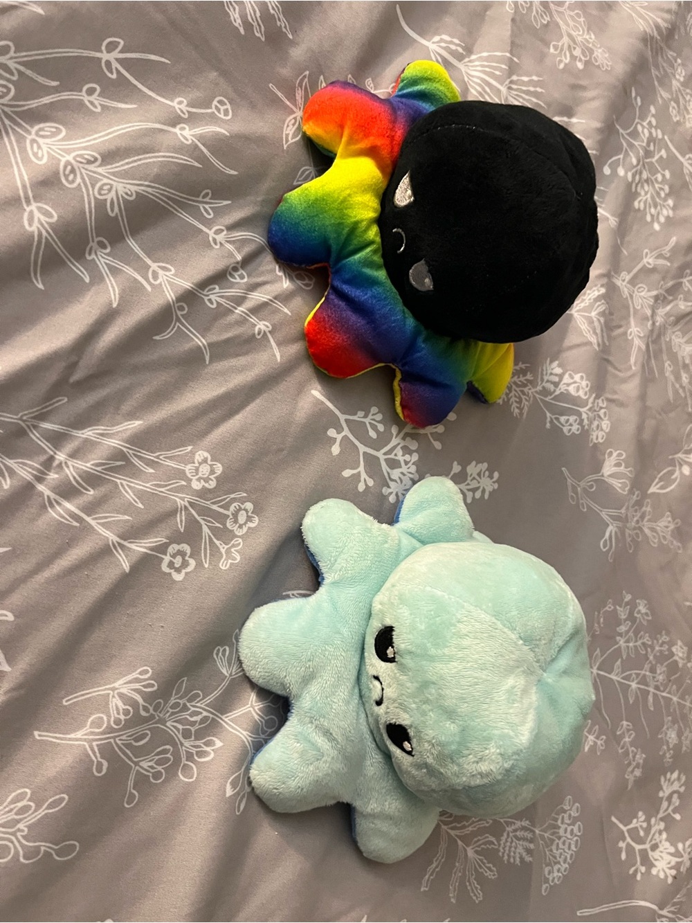 Reversible Plush Octopus Toy - Rainbow & Black / Light Blue